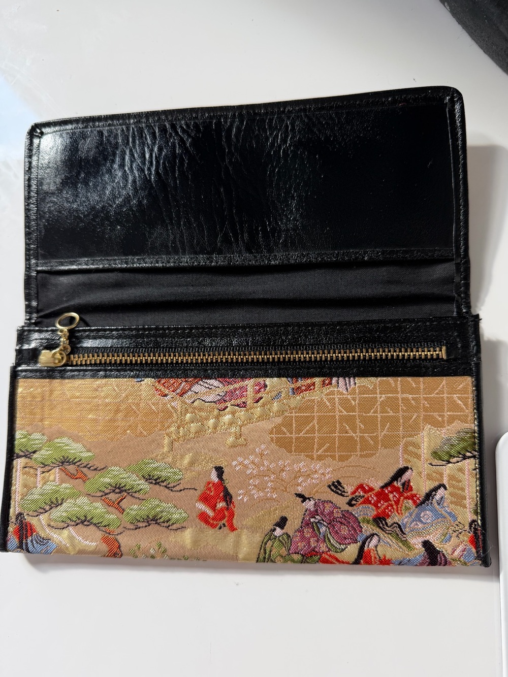 Vintage Japanese Silk Brocade Long Wallet Checkbook Cover Tale of Genji Gold - Picture 5 of 14